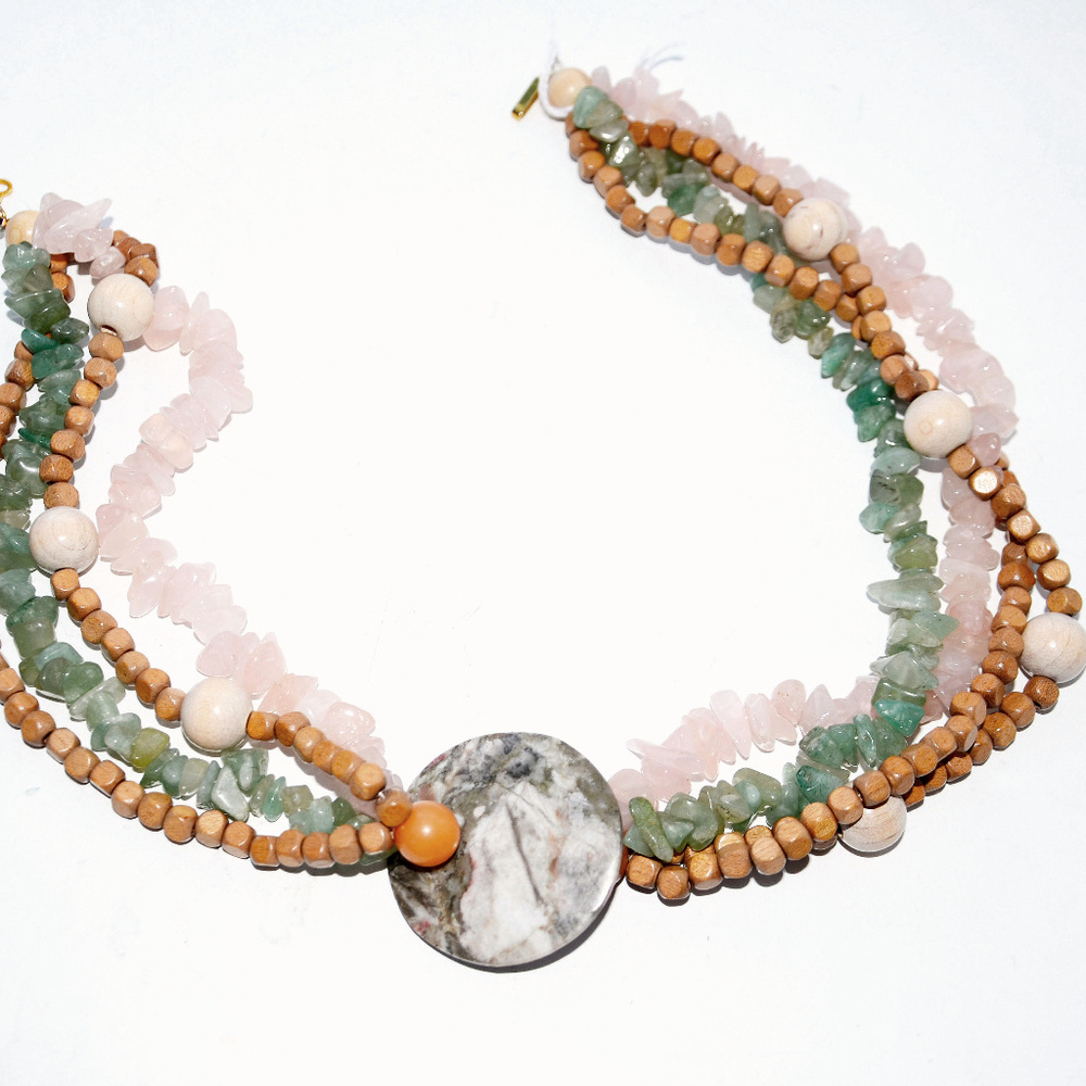 vintage chunky choker necklace marble quartz wood